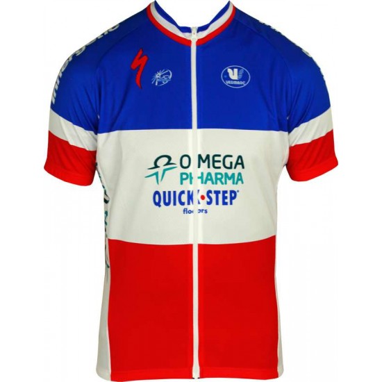 OMEGA PHARMA-QUICKSTEP Französischer Zeitfahrmeister 2012/13 Radsport-Profi-Team-Kurzarmtrikot mit langem Reißverschluss